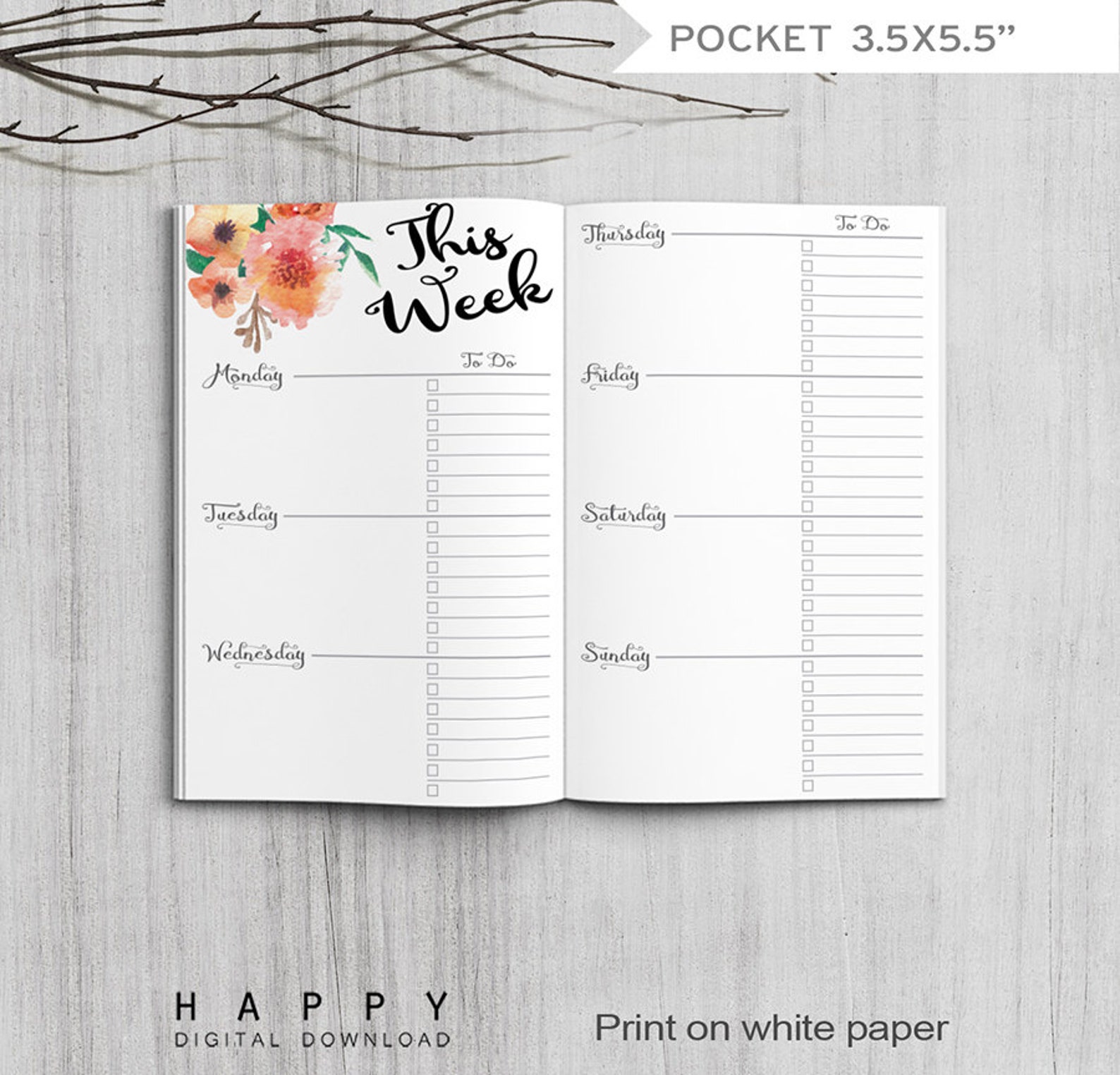 Printable Weekly Planner Pocket Size Weekly Planner Etsy
