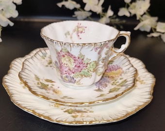 Trío de tazas de té vintage de porcelana Grafton, fabricado por ABJ & sons