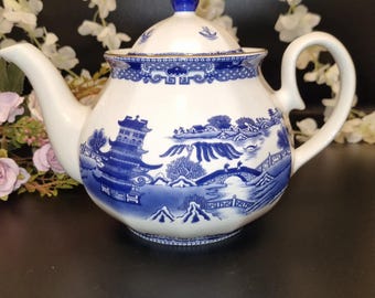 Tetera Ringtons Willow Pattern de Wade Ceramics - Azul y blanca - 5 tazas