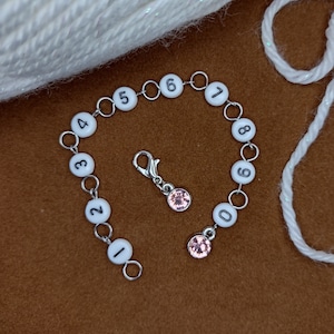 Extra Small Row Counter: Stainless Steel, Birthstone Gem, Snag-Free, fits up to US 1.5