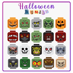 20 Halloween-Ziegelgesichter, Ziegelgesichter-Svg-Bundle, Ziegelköpfe Cricut Vektor-Bundle, Ziegelfiguren, Schnittdatei für Cricut Silhouette