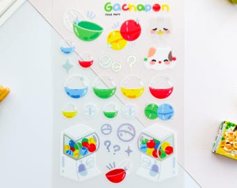 Holographic Gacha Themed Clear Matte Waterproof Deco Sticker Sheet