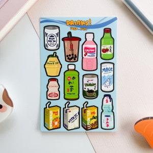 Nostalgic Asian Drinks Matte Waterproof Deco Sticker Sheet