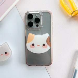 Cute Cat Calico Mascot Acrylic Phone Grip with Epoxy, Griptok, Phone Holder | Calico PekoPuff