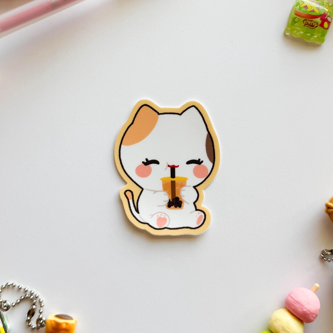 Boba Cat Sticker | Matte Waterproof Vinyl - Etsy