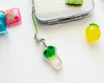 Green Onion Leek Acrylic Phone Charm Keychain with Double Sided Epoxy