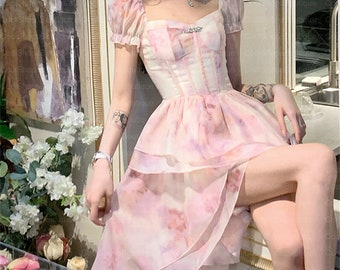 French Floral Dress, Vintage Milkmaid Dress, Gentle Princess Dress, Flowering Fairy Dress, Birthday Party Dress, Ball Prom,Performance Dress