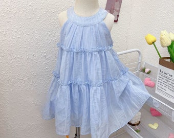 Robe d'été bleu ciel bébé fille 1-10 ans, robe de fête d'anniversaire fille, robe de vacances d'été fille