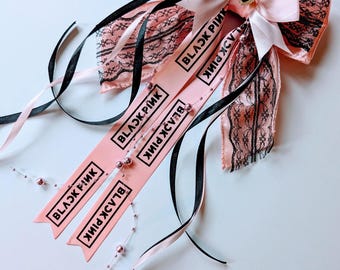 Black pink  inspired kpop lightstick bow, with custom ribbon.