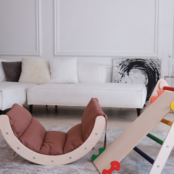 Jeu d'escalade de 3, arche de coussin, grimpeur pour tout-petits, toboggan pour tout-petits, échelle pour enfants waldorf, ensemble de grimpeurs pour tout-petits, planche d'équilibre, salle de sport montessori