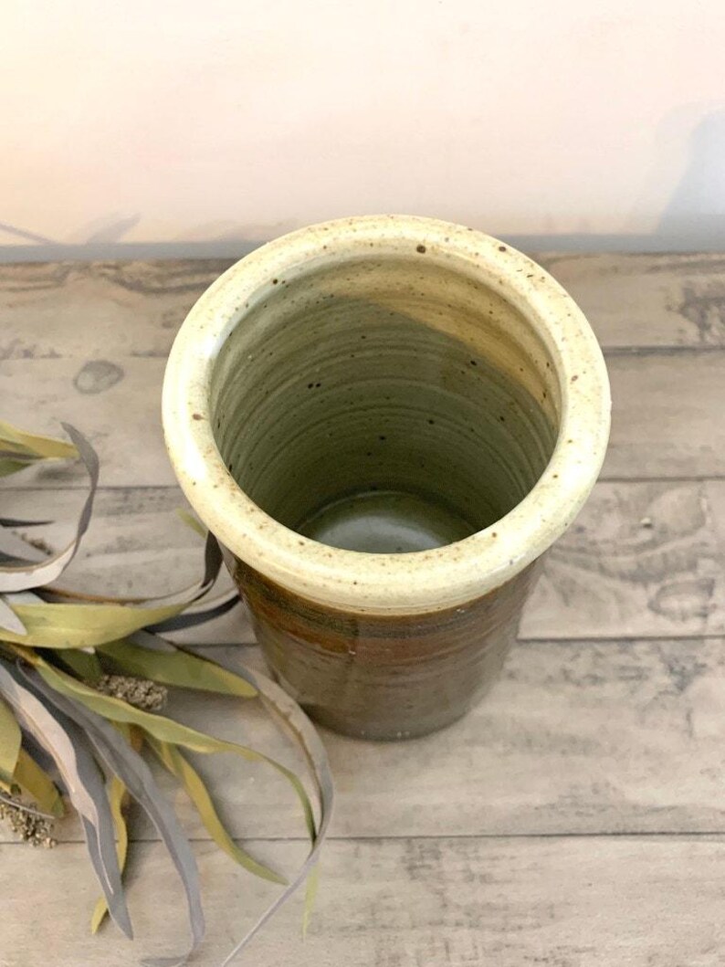 Vintage Studio Pottery Stoneware Vase with Drip Glaze Earthy Cottagecore Rustic image 7