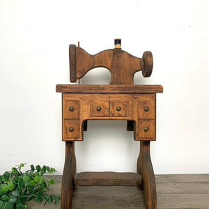 Vintage Wooden Sewing Machine Storage Box Decor - 17.75” H