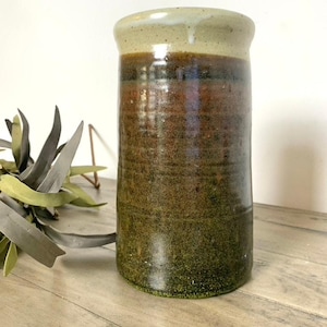 Vintage Studio Pottery Stoneware Vase with Drip Glaze Earthy Cottagecore Rustic image 1