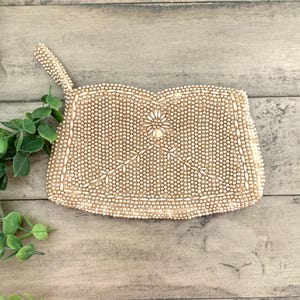 Vintage Beaded Faux Pearl Evening Bag Wristlet Clutch Purse Romantic Glam Boho