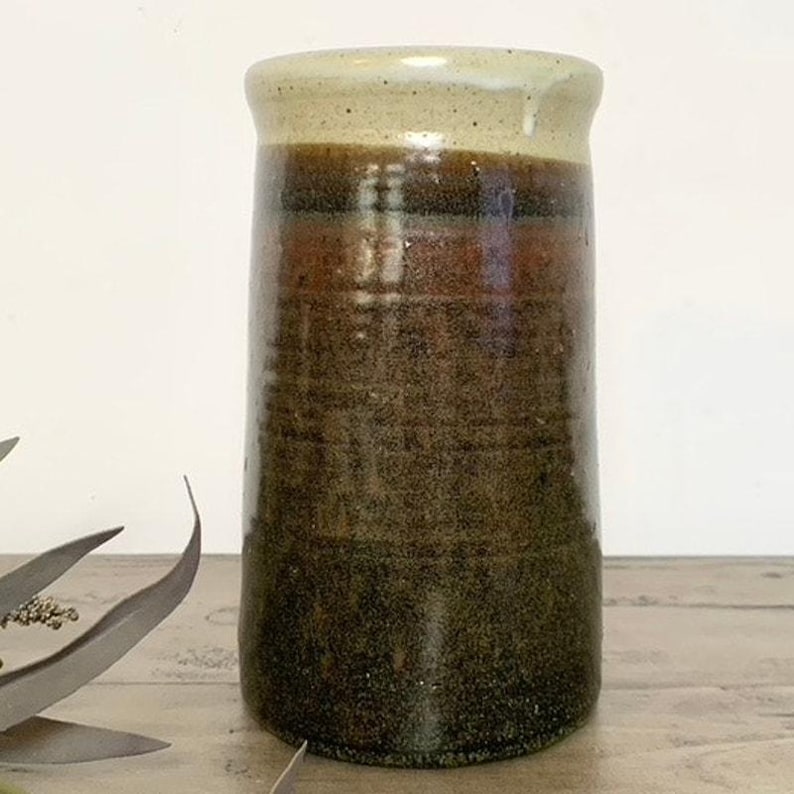 Vintage Studio Pottery Stoneware Vase with Drip Glaze Earthy Cottagecore Rustic image 3