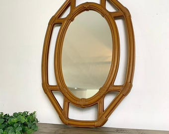 Vintage 1981 Burwood Bamboo Style Wall Mirror, Cottagecore Decor