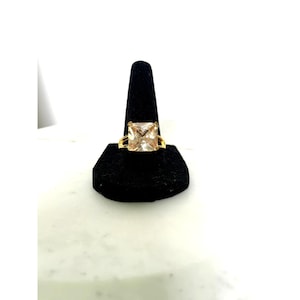 Goldtone Statement Cocktail Ring with Large Cushion Cut Orange Stone – Size 9