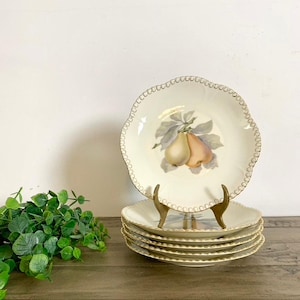 Vintage Royal Epiag Czechoslovakia Porcelain Scalloped Plate Set with Fruit Patterns Cottagecore
