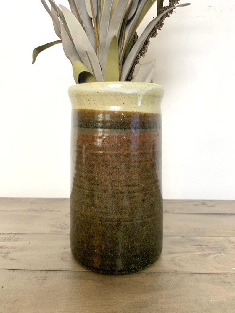Vintage Studio Pottery Stoneware Vase with Drip Glaze Earthy Cottagecore Rustic image 5