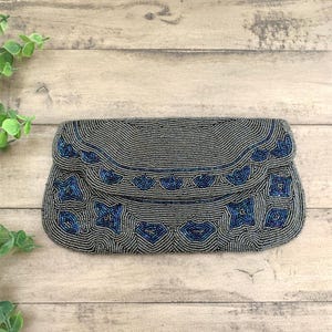 Vintage Jolles Beaded Evening Bag Black Iridescent Beaded Clutch Purse Cocktail