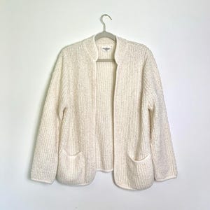 Vintage Womens Ivory Cream Open Cardigan Sweater – Medium