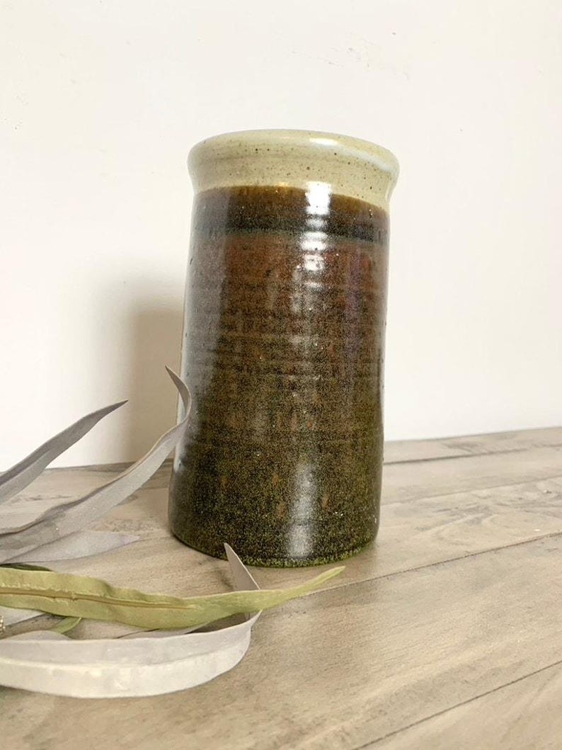 Vintage Studio Pottery Stoneware Vase with Drip Glaze Earthy Cottagecore Rustic image 6