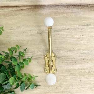 Vintage Brass Double Wall Hook White Porcelain Knobs Coat Rack Hardware