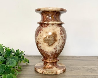 Vintage Onyx Stone Vase, Polished Marble, Earthy Boho Decor