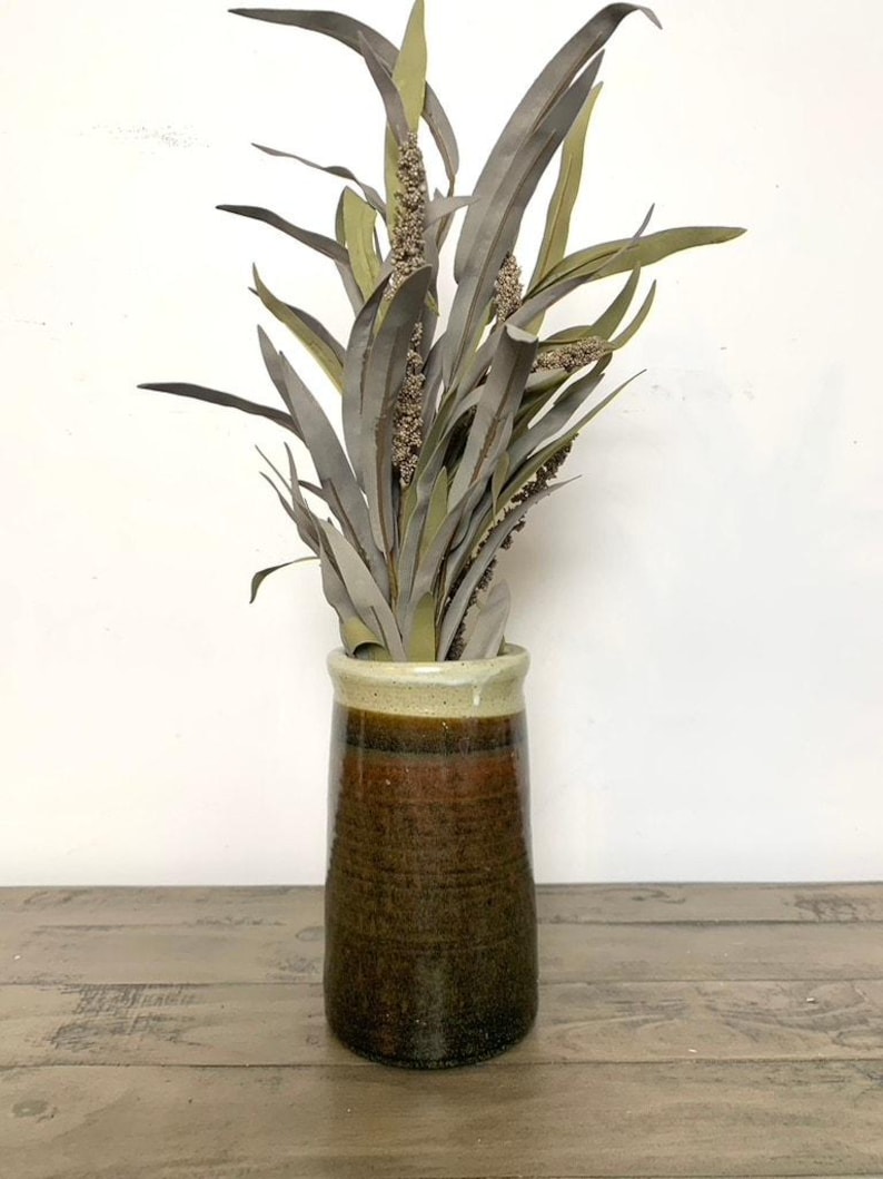 Vintage Studio Pottery Stoneware Vase with Drip Glaze Earthy Cottagecore Rustic image 4