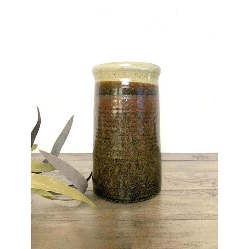 Vintage Studio Pottery Stoneware Vase with Drip Glaze Earthy Cottagecore Rustic image 2