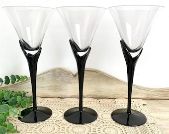 Vintage Mikasa Vogue Onyx Martini Glasses Set of 3 Black Stem Cocktail Glasses Barware Elegant