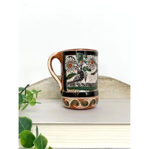 Vintage Tonala Pottery Mug Jose Bernabe Mexico Hand Painted Bird Owl Vase Rustic