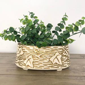 Vintage Porcelain Planter Vase with Gold Gilt and Ivy Leaf Detail Cottagecore Cachepot