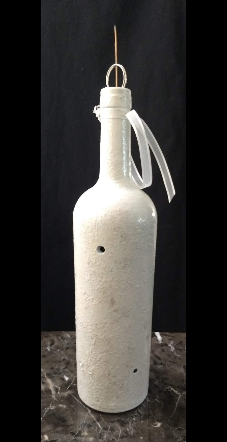 Silver Pearl White Wine Bottle Incense Burner, Glass Art, Painting, Incense, Unique Gift, Wine Gift, Incense holder, House Warming Gift, image 8