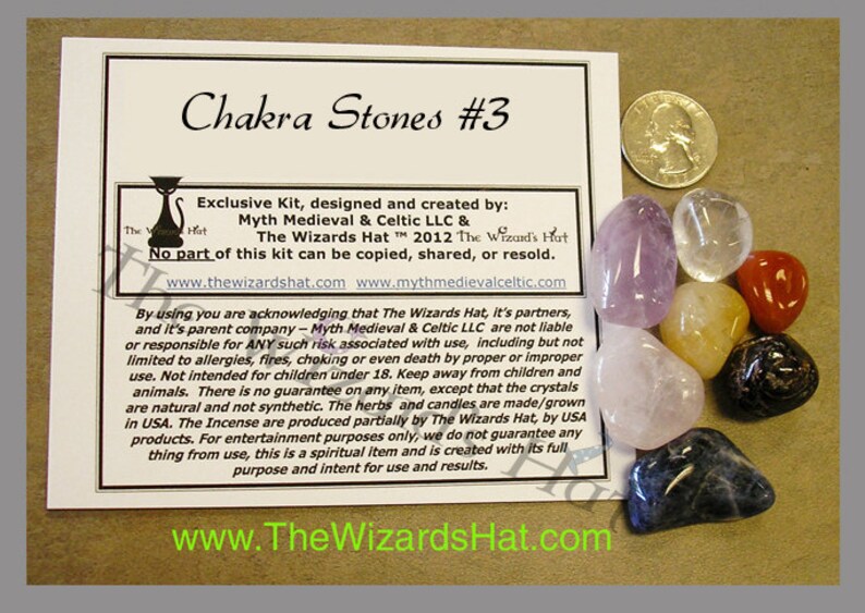 Chakra CRYSTAL STONE Kit 3 8 stones Garnet, Carnelian, Citrine, Rose Quartz, Sodalite, Clear Quarts, & Amethyst Stones. image 1