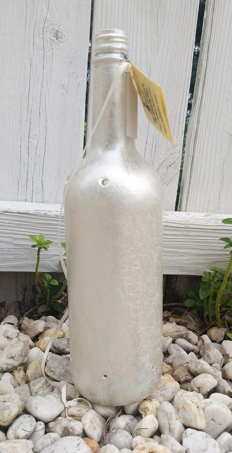 Silver Pearl White Wine Bottle Incense Burner, Glass Art, Painting, Incense, Unique Gift, Wine Gift, Incense holder, House Warming Gift, image 2