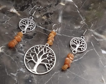 Tree of Life earrings with natural Stone Crystals in 19 different crystals.Norse mythology, use and keep a symbol of Asgard with you