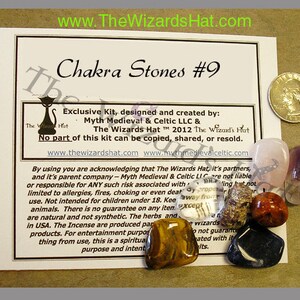 Chakra CRYSTAL STONE Kit 9 7 stones Ruby Raw, Carnelian, Tigers Eye, Rose Quartz, Sodalite, Clear Quarts, & Amethyst Stones. image 1