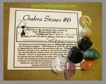 Chakra CRYSTAL STONE Kit 6 stones -  Bloodstone, Carnelian, Citrine, Aventurine, Sodalite, Clear Quarts, & Amethyst Stones.