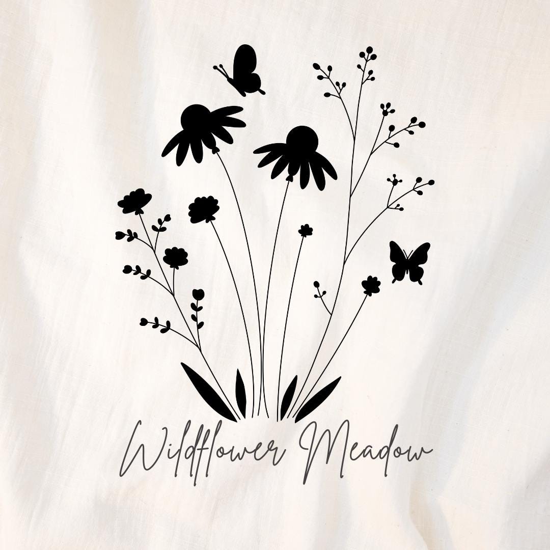 Wildflower Meadow SVG PNG Floral Silhouette Clipart Botanical Cut File