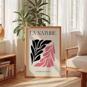 Matisse Inspired Print – French Modern Wall Art “La Nature”, Abstract Cutout Poster, Minimalist Pink and Black Artwork, Papiers Découpés