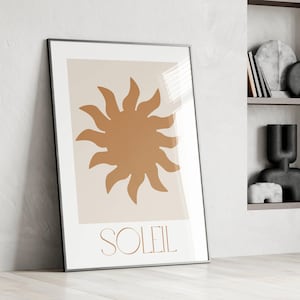 Lámina decorativa de pared con diseño de sol celestial, póster de sol, decoración de astrología bohemia, arte costero solar, descarga digital.