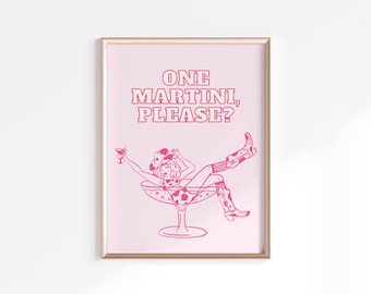 Cowgirl Martini Wall Art, Western Bar Cart Decor, Pink Cowgirl Poster, Preppy Cocktail Print