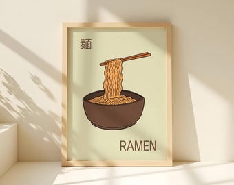 Ramen Wall Art Print, Japanese Food Poster, Japandi Kitchen Decor, Neutral Minimalist Art, Printable Download