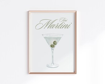 Quadro decorativo de parede com coquetel Martini, elegante decoração retrô para carrinho de bar, pôster vintage de coquetel, arte para parede de cozinha.