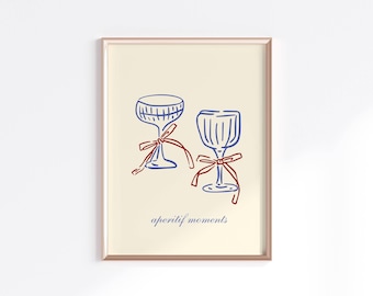 Aperitif Cocktail Wall Art, Minimalist Line Art Print, Pastel Bar Cart Decor, Kitchen Wall Art Poster, Printable Art