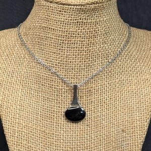 Vintage 925 Sterling Silver Onyx Pendant with Chain