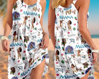 Disney Moana Summer Sling Dress, Maui Moana Hei Hei and Pua Dress, Disney Family Shirt, Disney Princess Summer Dress, Women Dress
