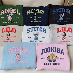 Lilo And Stitch Characters Embroidered Sweatshirt, Stitch Movie Embroidered Hoodie, Disney Cartoon Family Trip Shirt, Birthday Gift
