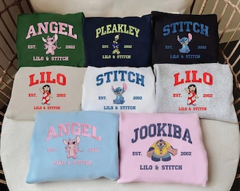 Moletom bordado com os personagens Lilo e Stitch, moletom bordado com o filme Stitch, camiseta de viagem em família com desenho animado da Disney, presente de aniversário